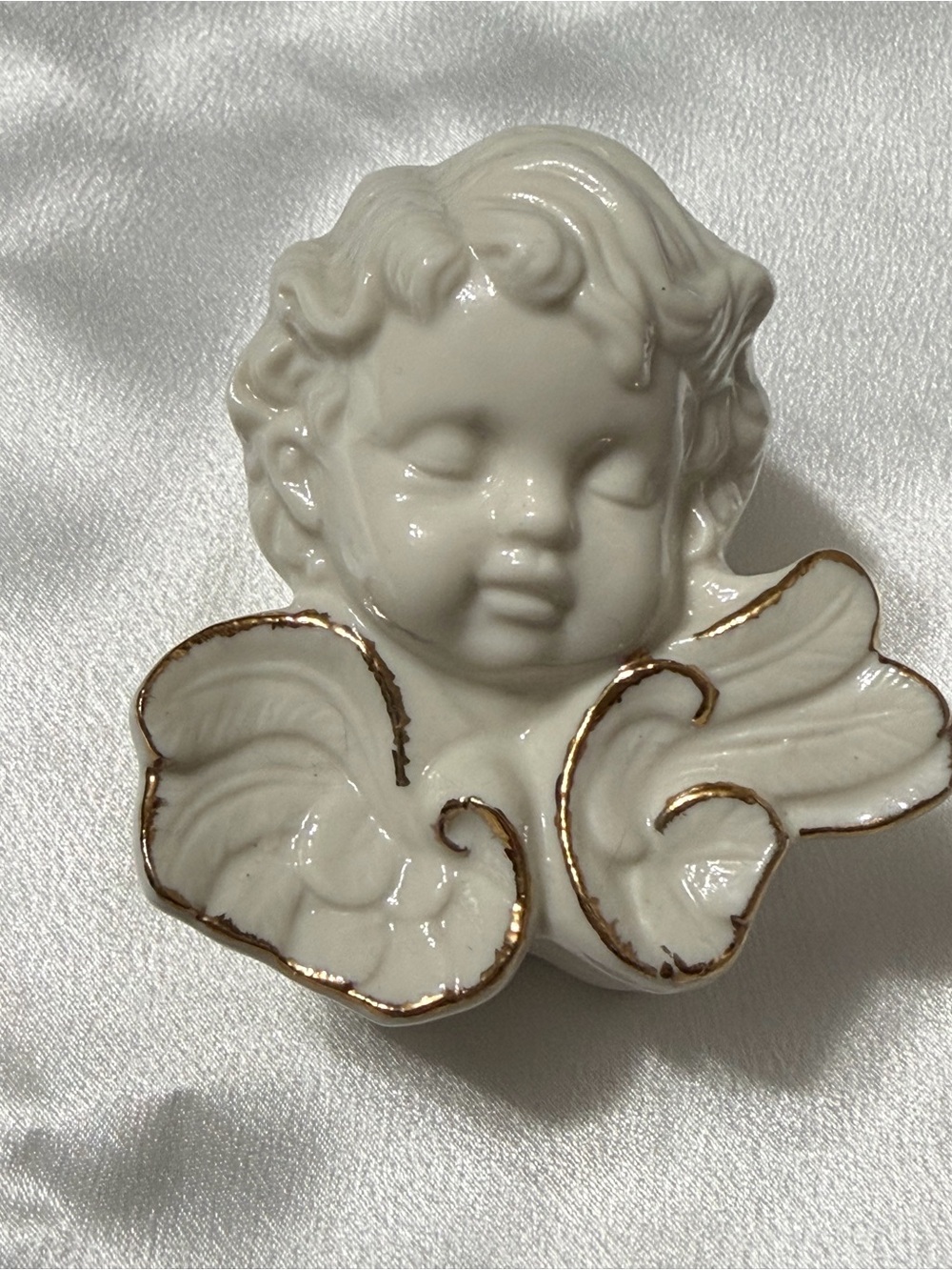 Vintage Porcelain Cherub Angel Trinket Box Gold Trim Jewelry Keepsake